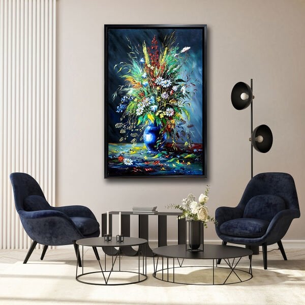 Lacivert Vazo, Yağlı Boya Dokulu Tablo