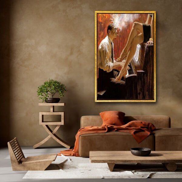 Tutkulu Piyanist, Yağlı Boya Dokulu Tablo