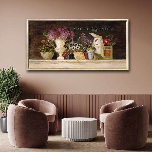 Saksılarda Çiçeklerde, Yağlı Boya Dokulu Tablo