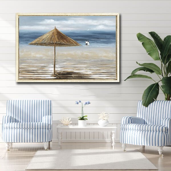 Plaj Şemsiyesi , Yağlı Boya Dokulu Tablo