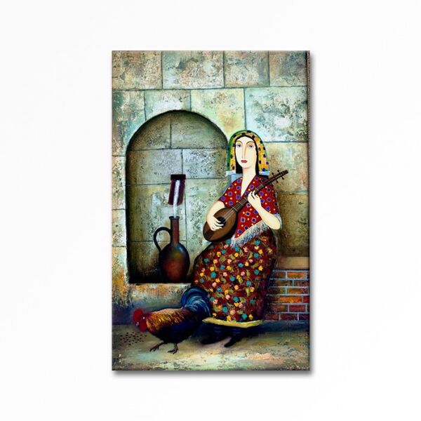 Kabartmalı Saz Çalan Kadın Tablo