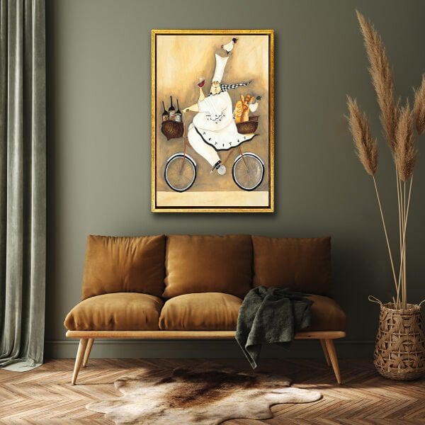 Bisikletli Şef,  Yağlı Boya Dokulu Tablo