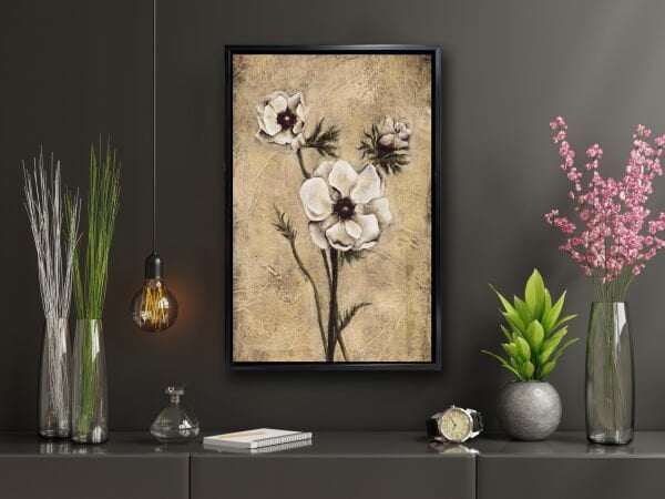 Beyaz Çiçek,  Yağlı Boya Dokulu Tablo