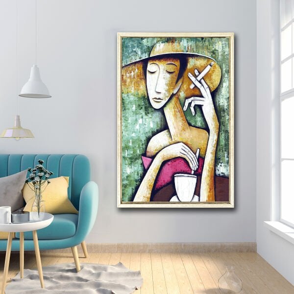 Sigara İçen Kadın, Yağlı Boya Dokulu Tablo