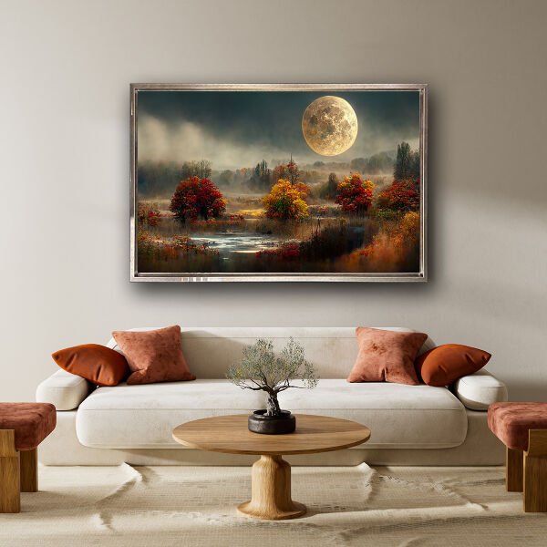 Dolunay, Yağlı Boya Dokulu Tablo 55 x 75cm - Gümüş Çerçeve