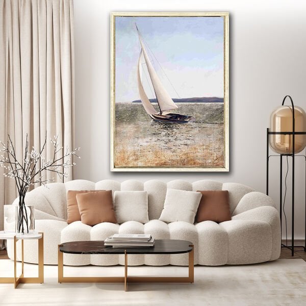 Rüzgarda Yelkenli, Yağlı Boya Dokulu Tablo