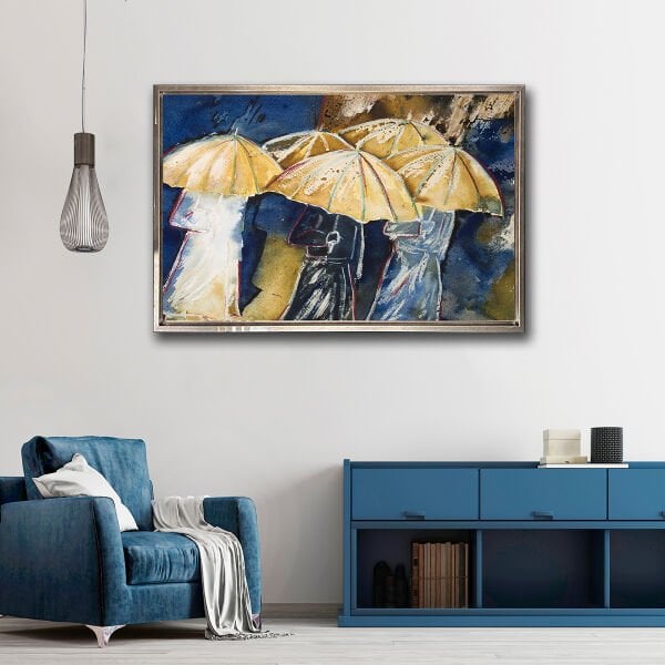 Sarı Şemsiyeler, Yağlı Boya Dokulu Tablo