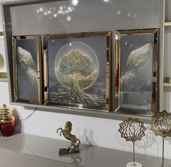 Aynalı Tablo, Hayat ağacı 3 Lü Set Tablo Gold