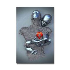 Kabartmalı Kırmızı Kalp Robot Tablo