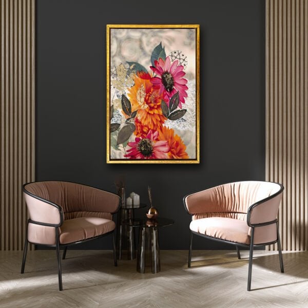 Pembe Çiçekler,  Yağlı Boya Dokulu Tablo