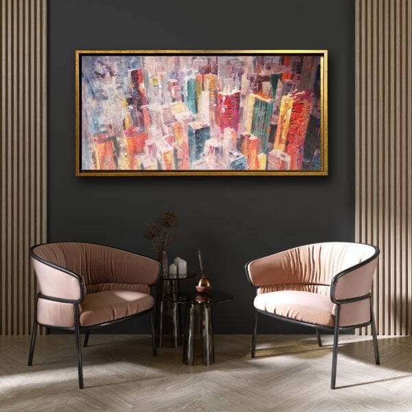 Renkli Gökdelenler, Yağlı Boya Dokulu Tablo