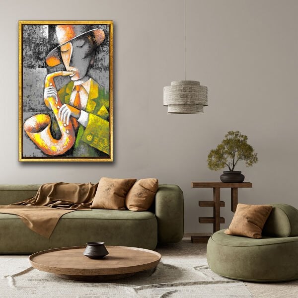 Saksafon,  Yağlı Boya Dokulu Tablo