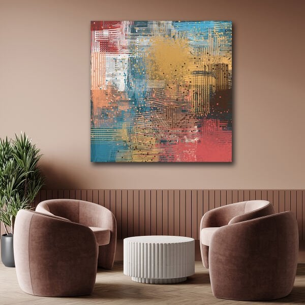 Kırmızı, Sarı Ve Mavi Karışım,  Yağlı Boya Dokulu Tablo