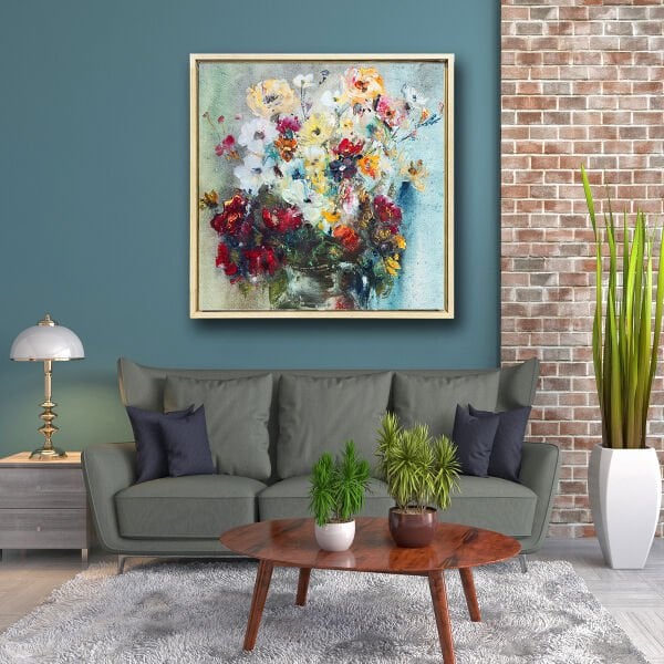 Vazoda Çiçek,  Yağlı Boya Dokulu Tablo