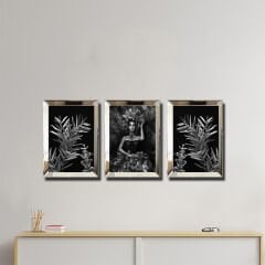 Ayna Çerçeveli ,3 lü Set Yaprak Kadın Tablo